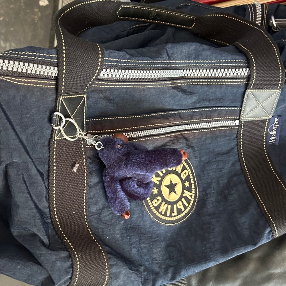 Kipling Dark Blue Duffel Bag with Black Accents